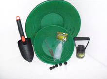 Load image into Gallery viewer, (GR) 10" & 14" GREEN GOLD PANS , BLACK SAND MAGNET, TWEEZERS, TROWEL & 5 VIALS
