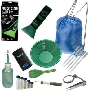 12" Green Gold Pan Panning Kit, Pocket Sluice Box & Digiweigh Pocket Scale