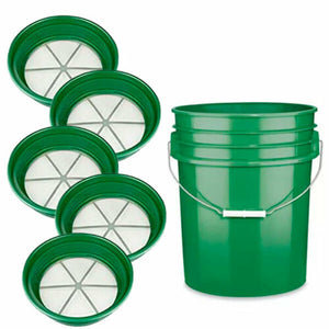 5pc CLASSIFIER SIFTING PAN SET 4 YOUR GOLD PANNING and 5-Gallon Green Bucket