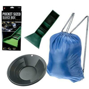 Pocket Sized Plastic Green Sluice Box - 12"X3"x5.5" & 10" Black Gold Pan, Pack