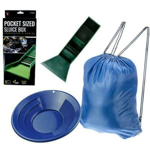 Pocket Sized Plastic Green Sluice Box - 12"X3"x5.5" & 10" Blue Gold Pan, Pack