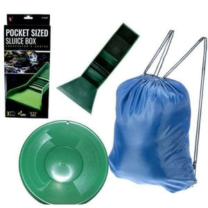Pocket Sized Plastic Green Sluice Box - 12"X3"x5.5" & 10" Green Gold Pan, Pack