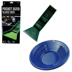 Pocket Sized Plastic Sluice Box - 12"X3"x5.5" & 10" Blue Gold Pan