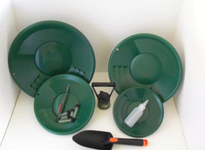 SE L2 Green Gold Pan Panning Kit ! Pans Magnet, Vials, Sniffer, Tweezer & Trowel